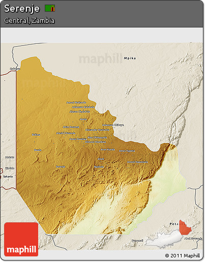 Physical 3D Map of Serenje, shaded relief outside