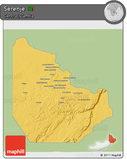 Savanna Style 3D Map of Serenje, single color outside