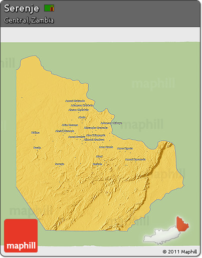 Savanna Style 3D Map of Serenje, single color outside