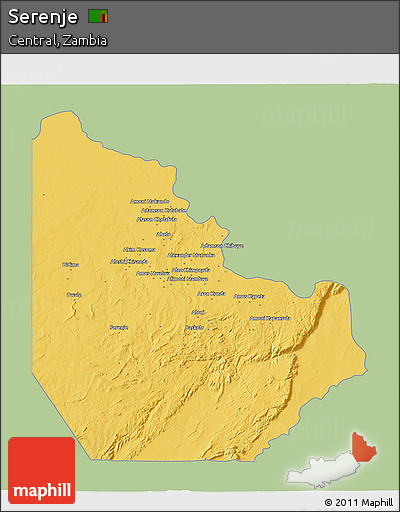 Savanna Style 3D Map of Serenje, single color outside