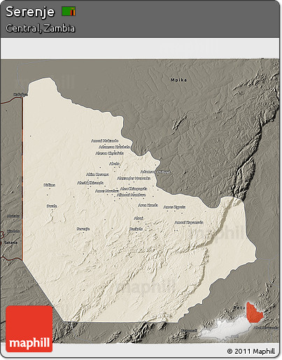 Shaded Relief 3D Map of Serenje, darken