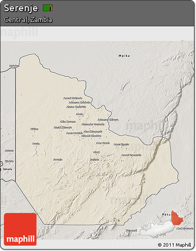 Shaded Relief 3D Map of Serenje, semi-desaturated