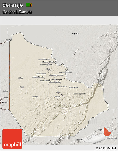 Shaded Relief 3D Map of Serenje, semi-desaturated