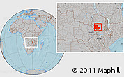 Gray Location Map of Serenje, within the entire country, hill shading