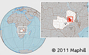 Gray Location Map of Serenje, highlighted country, within the entire country, hill shading