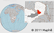 Gray Location Map of Serenje, highlighted country, highlighted parent region, hill shading