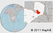 Gray Location Map of Serenje, highlighted country, hill shading