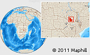 Shaded Relief Location Map of Serenje, within the entire country