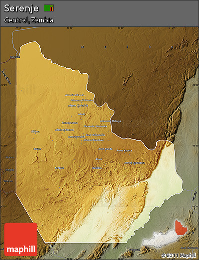 Physical Map of Serenje, darken