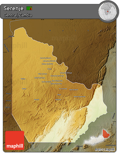 Physical Map of Serenje, darken