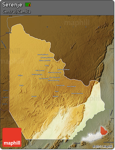 Physical Map of Serenje, darken