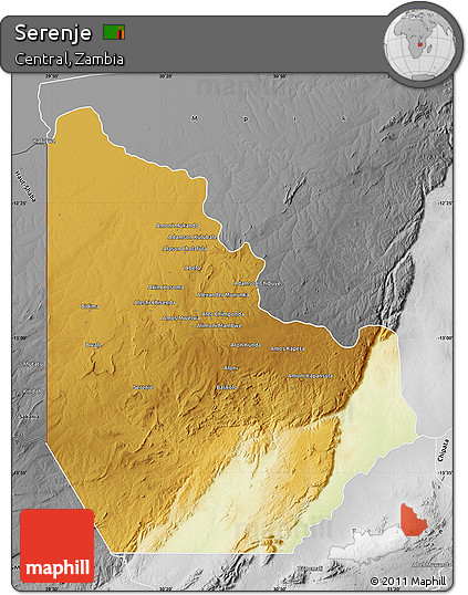 Physical Map of Serenje, desaturated
