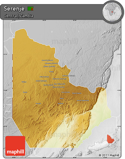 Physical Map of Serenje, lighten, desaturated
