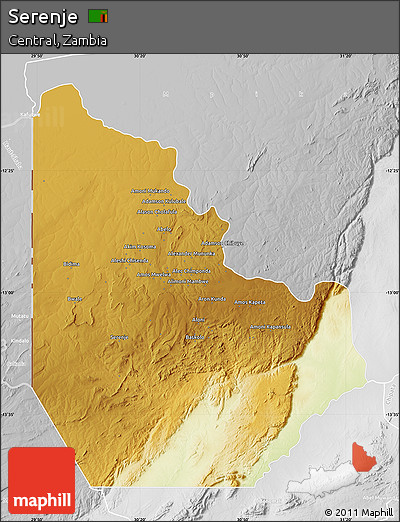 Physical Map of Serenje, lighten, desaturated