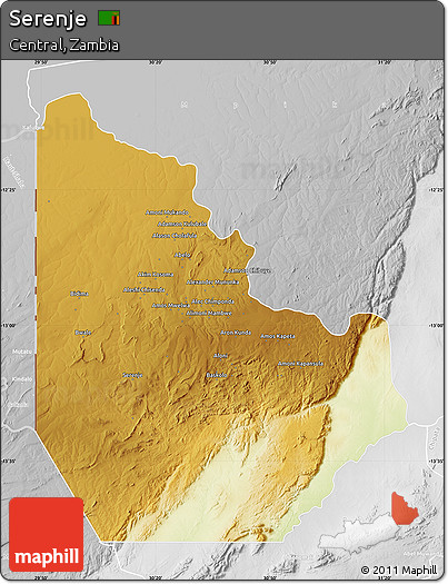 Physical Map of Serenje, lighten, desaturated