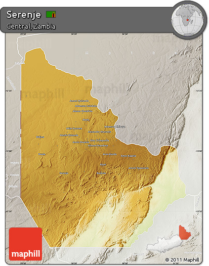 Physical Map of Serenje, lighten, semi-desaturated