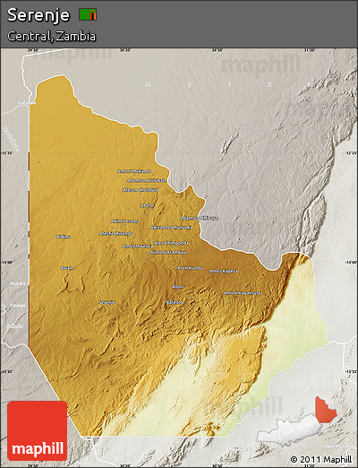 Physical Map of Serenje, lighten, semi-desaturated