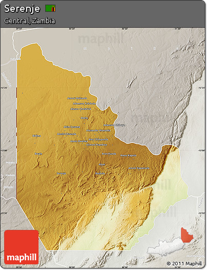 Physical Map of Serenje, lighten, semi-desaturated