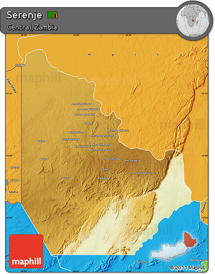 Physical Map of Serenje, political outside