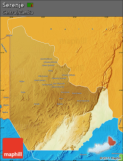 Physical Map of Serenje, political outside