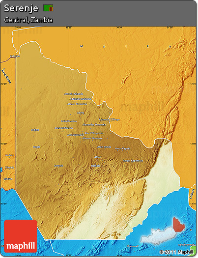 Physical Map of Serenje, political outside