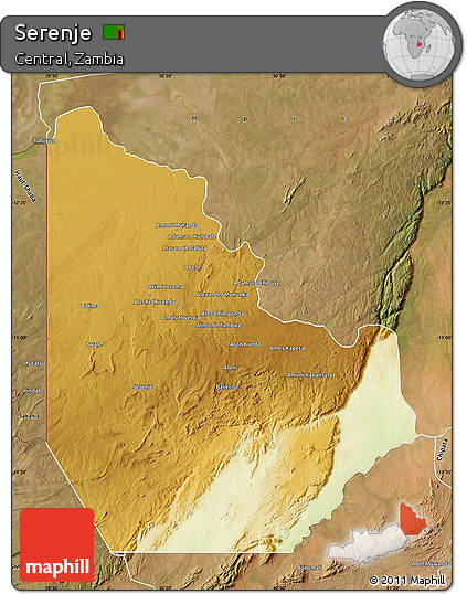 Physical Map of Serenje, satellite outside