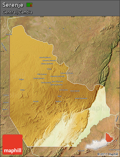 Physical Map of Serenje, satellite outside