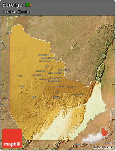 Physical Map of Serenje, satellite outside