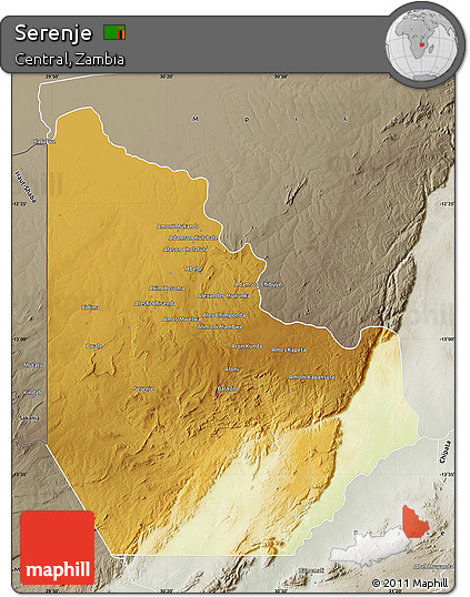Physical Map of Serenje, semi-desaturated