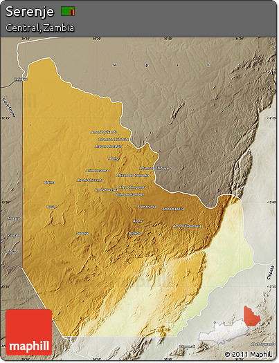 Physical Map of Serenje, semi-desaturated