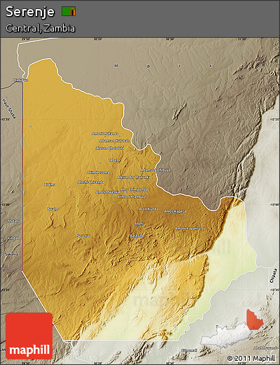Physical Map of Serenje, semi-desaturated