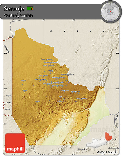 Physical Map of Serenje, shaded relief outside