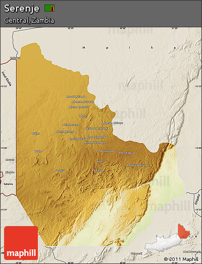 Physical Map of Serenje, shaded relief outside