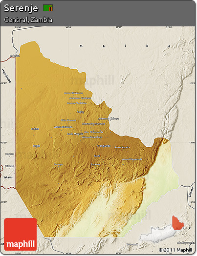 Physical Map of Serenje, shaded relief outside