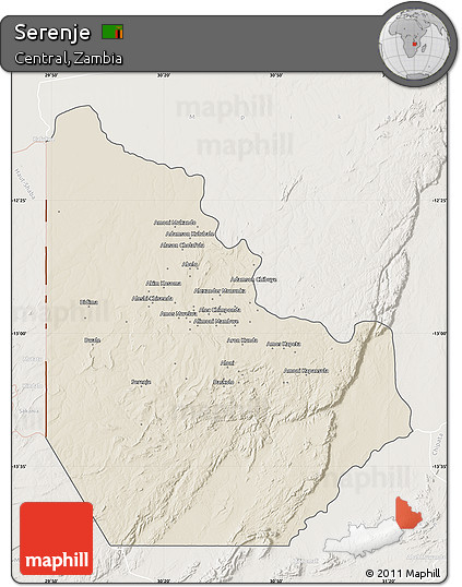 Shaded Relief Map of Serenje, lighten