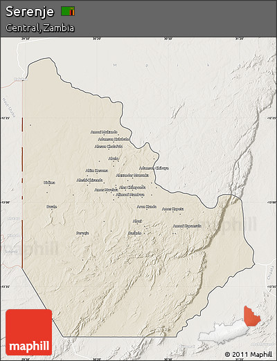 Shaded Relief Map of Serenje, lighten