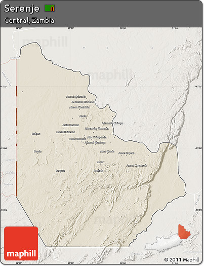 Shaded Relief Map of Serenje, lighten