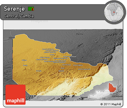 Physical Panoramic Map of Serenje, darken, desaturated