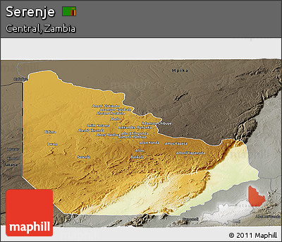 Physical Panoramic Map of Serenje, darken, semi-desaturated