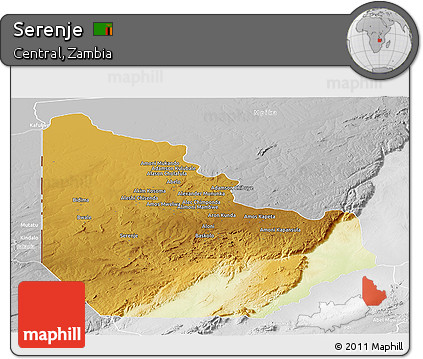 Physical Panoramic Map of Serenje, lighten, desaturated