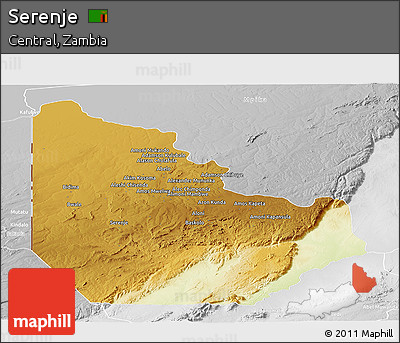 Physical Panoramic Map of Serenje, lighten, desaturated