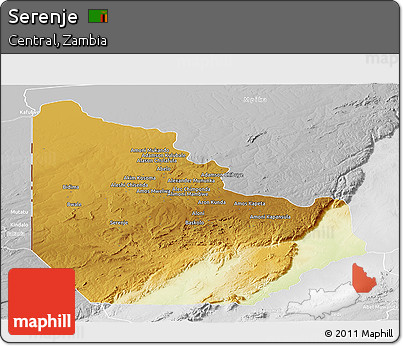 Physical Panoramic Map of Serenje, lighten, desaturated