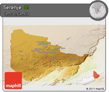 Physical Panoramic Map of Serenje, lighten