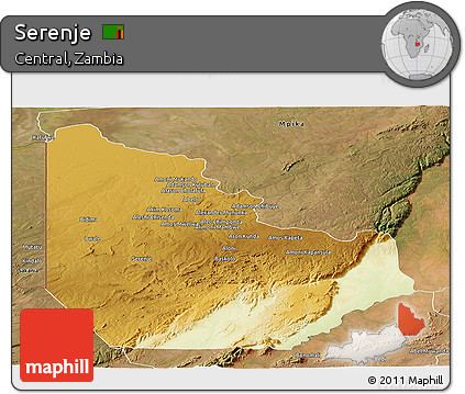 Physical Panoramic Map of Serenje, satellite outside