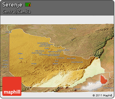 Physical Panoramic Map of Serenje, satellite outside