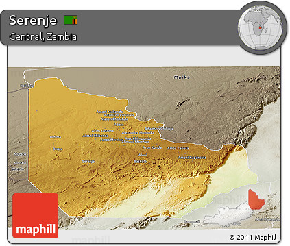 Physical Panoramic Map of Serenje, semi-desaturated