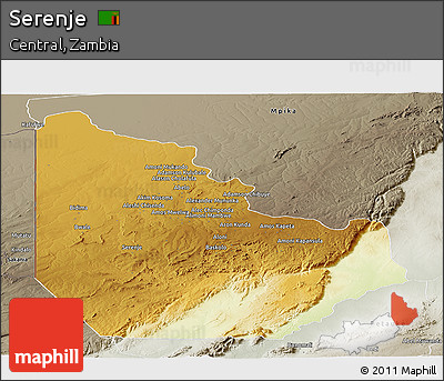 Physical Panoramic Map of Serenje, semi-desaturated