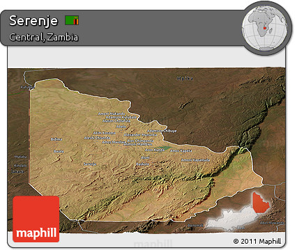 Satellite Panoramic Map of Serenje, darken