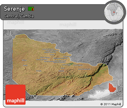 Satellite Panoramic Map of Serenje, desaturated
