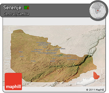 Satellite Panoramic Map of Serenje, lighten